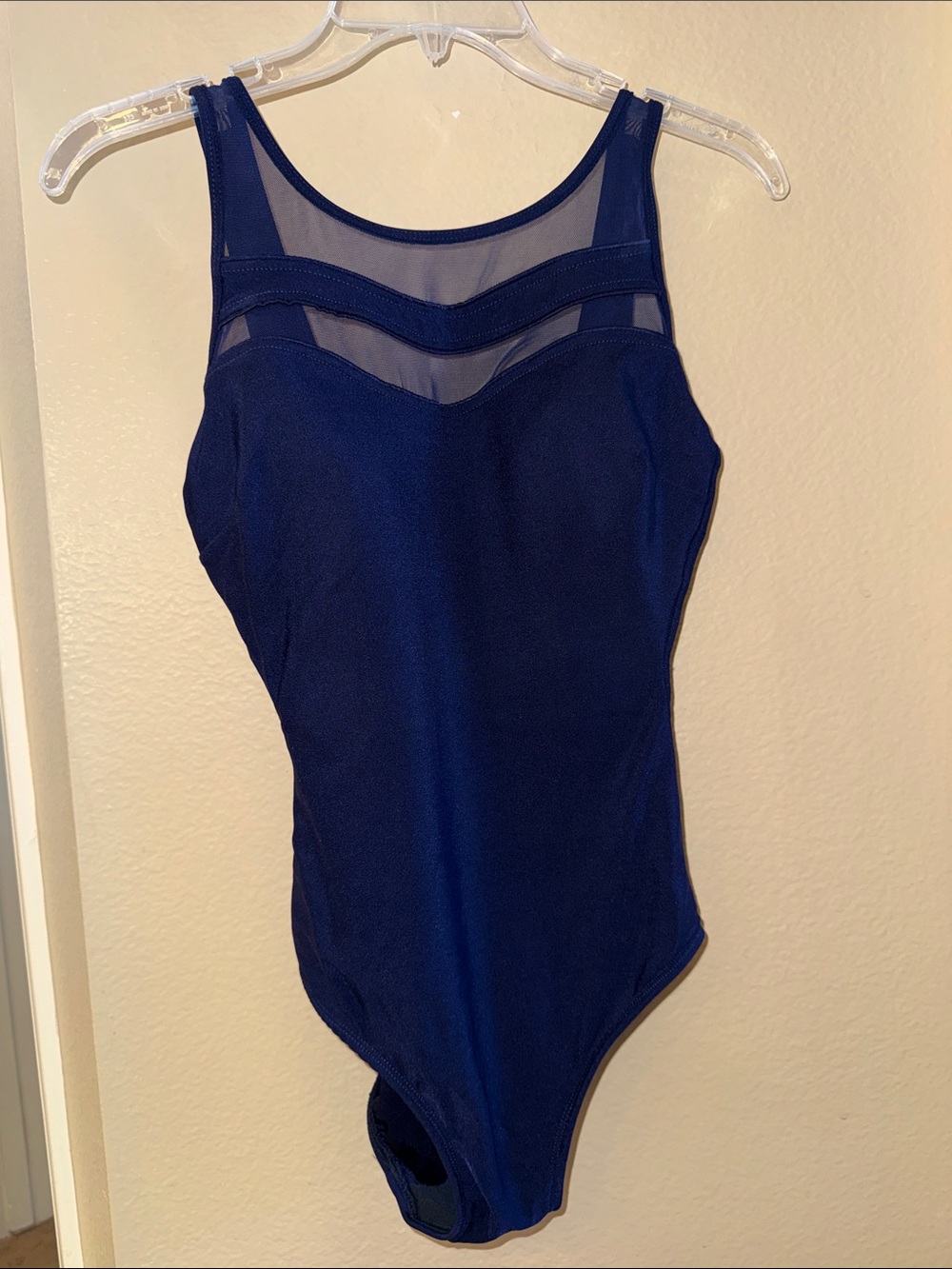 Navy Blue Women’s One-Piece Swimsuit with Mesh Yoke